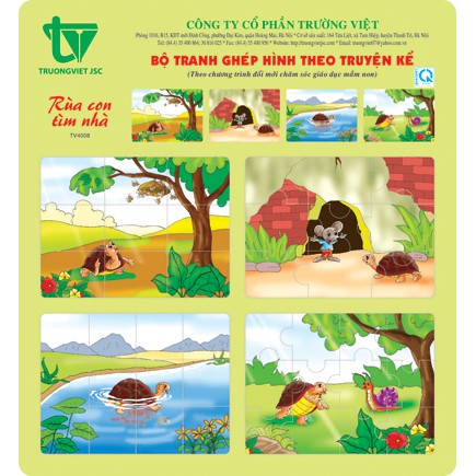 Tranh ghép hình theo truyện kể: Rùa con tìm nhà, Vịt xám, Ấm sành