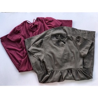 Đầm linen hở lưng xám/tím - Mé Hè