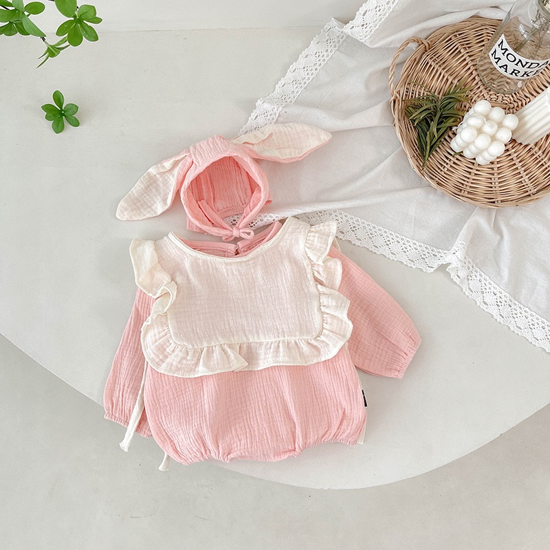 Bộ Áo Liền Quần Hình Thỏ Dễ Thương Thân Thiện Với Da Thời Trang Xuân Thu Cho Bé Gái