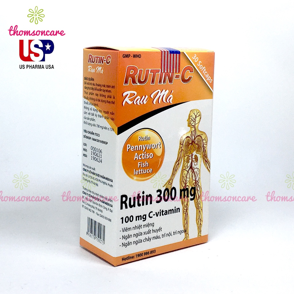 Rutin C rau má hỗ trợ nhuận tràng, giảm táo bón, trĩ Hộp 30 viên, bổ sung thêm cao diếp cá, actiso
