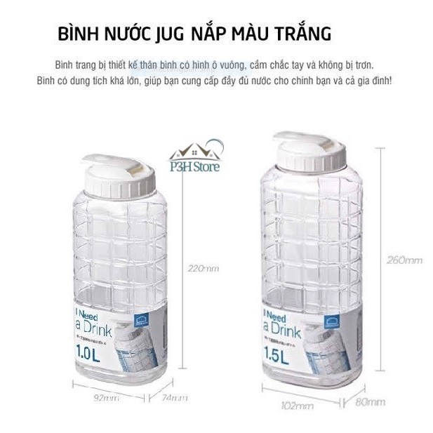 Bình nước Jug Lock&Lock 1.0L - Nắp màu trắng - HAP810