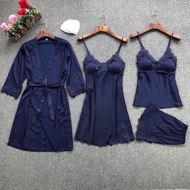 Set bộ ngủ lụa 4 món HÀNG CÓ SẴN