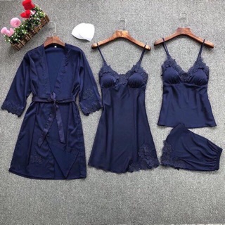 Set bộ ngủ lụa 4 món HÀNG CÓ SẴN ( kèm video tự quay )