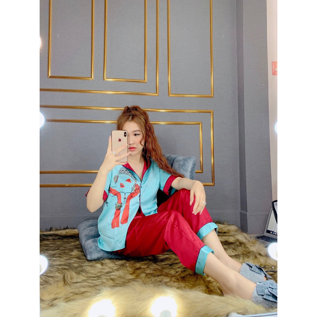 sét bộ pijama 40-65kglụa satin in3Dtay ngắn quần dài hàng hot