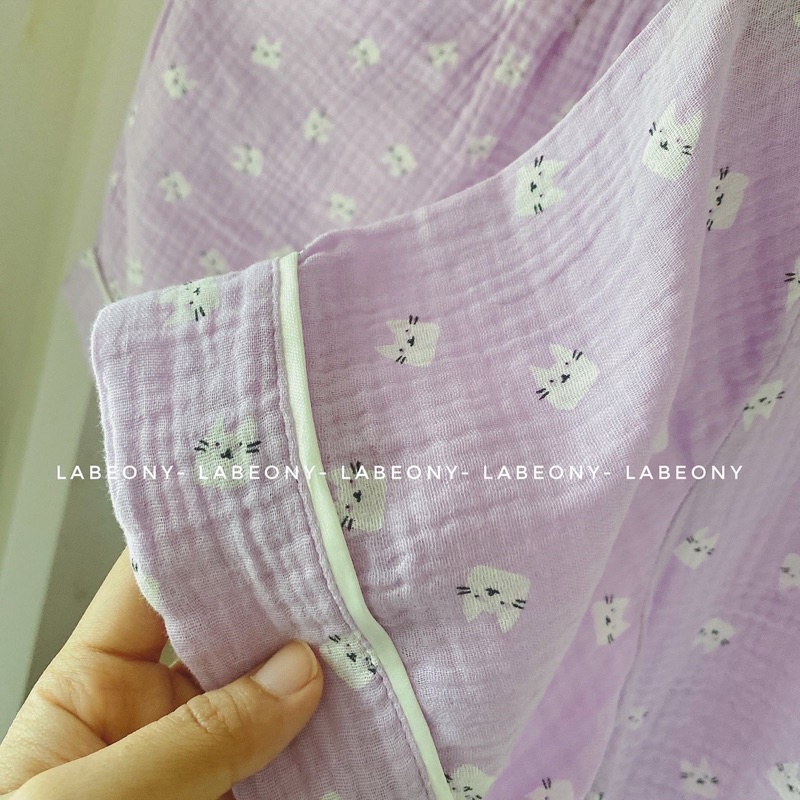 Pyjama đồ mặc nhà đồ bộ mèo xô muslin cao cấp mềm mát Labeony