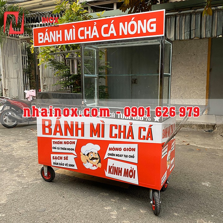 Xe bánh mì chả cá đẹp nhỏ gọn 1mx55x1m77