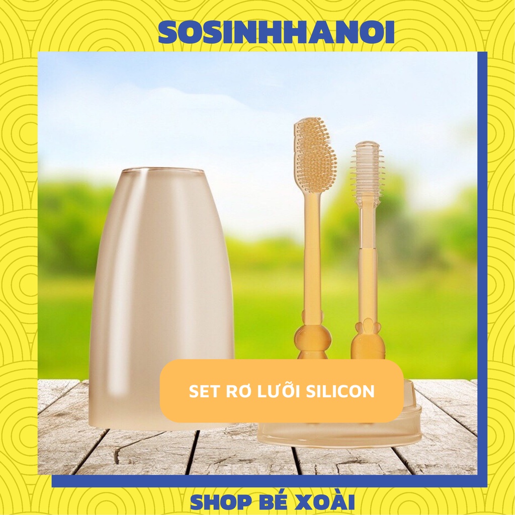 Bộ Rơ Lưỡi Silicon Cho Bé Bàn Chải Silicon Vkool Japan Cho Bé Dụng Cụ Vệ Sinh Răng Miệng Mềm Mại Cho Bé