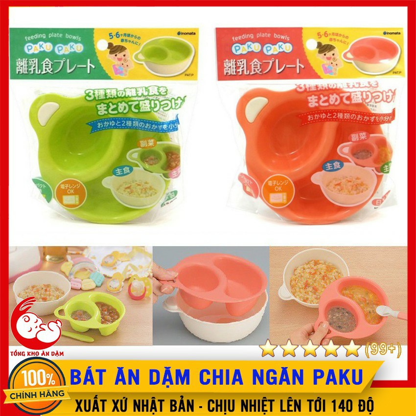 Bộ Chén Ăn Dặm Chia Ngăn Paku Inomata Cho Bé -Nhật Bản