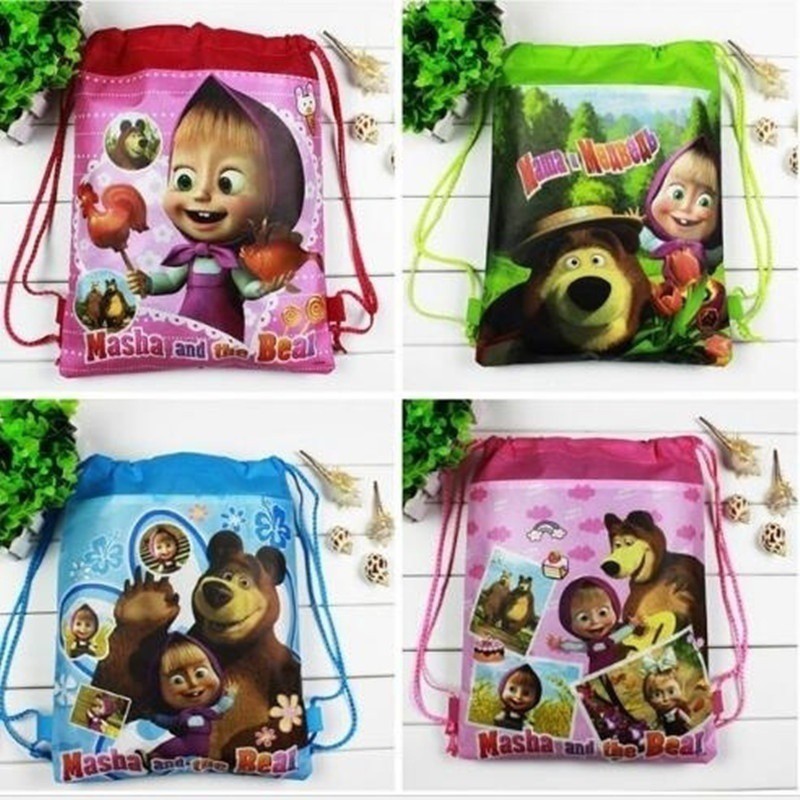 Ba Lô Dây Rút Vải Không Dệt In Hình Hoạt Hình Masha And The Bear