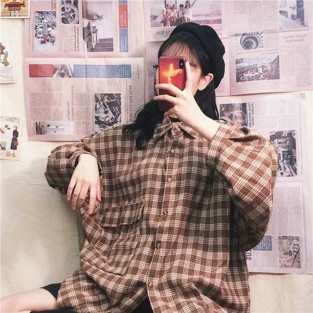 A011 Áo sơ mi kẻ caro oversize nam nữ vintage dài tay ulzzang, áo khoác chống nắng cỡ rộng tay phồng phong cách Hàn Quốc