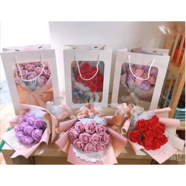 [Quà Tặng] Hoa sáp Hàn Quốc bó 11 bông (kèm túi, thiệp) - Quà sinh nhật, hội nghị, sự kiện, phụ nữ, lưu niệm, trang trí