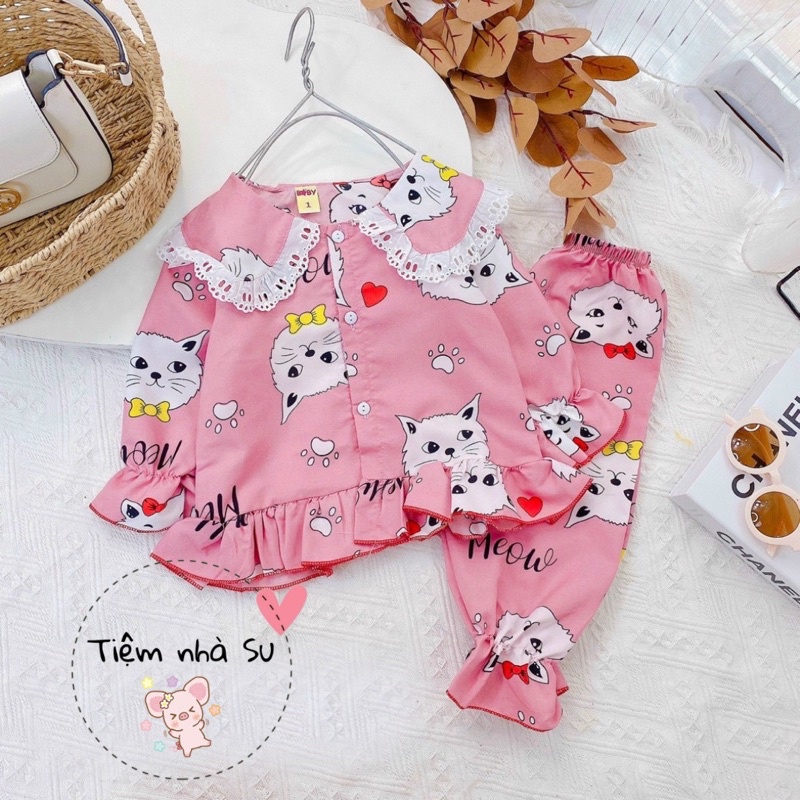 Đồ bộ cho bé - Bộ pijama cho bé gái cổ phối ren bèo cực yêu  (10-23kg) ❤️ ngủ cũng phải xinh ❤️ TIỆM NHÀ SU