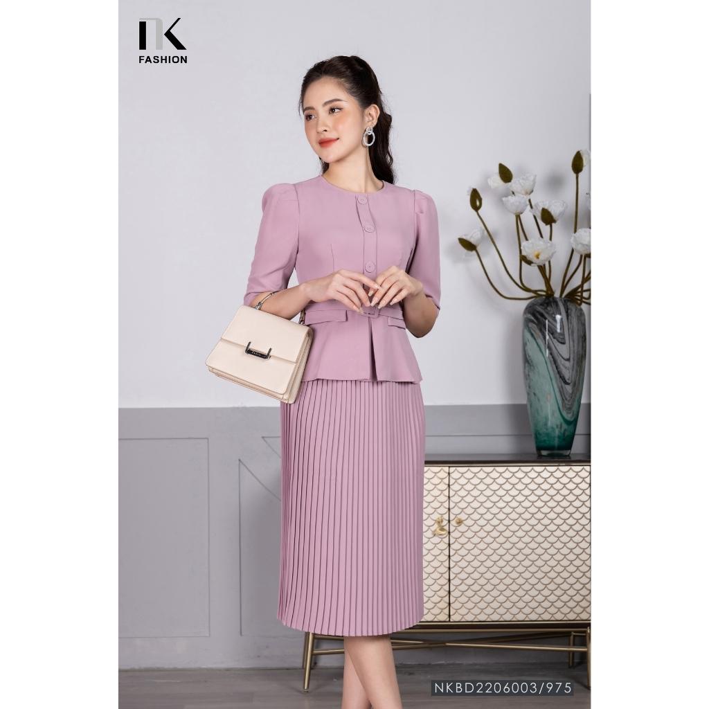 Set Công Sở NK Fashion Áo Peplum Tay Lỡ Kèm Chân Váy Dập Ly Thanh Lịch, Chất Vải Nhập Hàn Cao Cấp Mềm Mát NKBD2206003