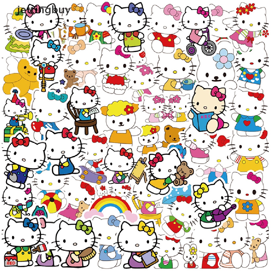 Set 50 miếng dán JETTING chống thấm nước hình Hello Kitty dễ thương dùng làm quà tặng cho bé