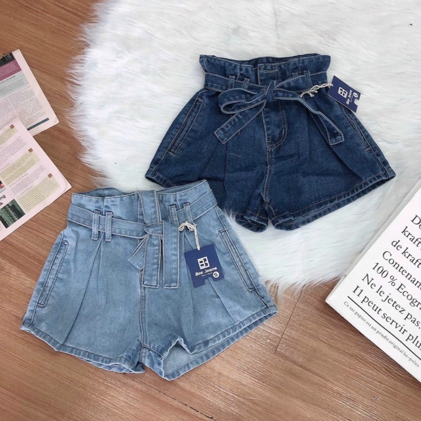 Quần short jean nữ kèm dây buộc eo xinh, đủ sz, chất jean đẹp