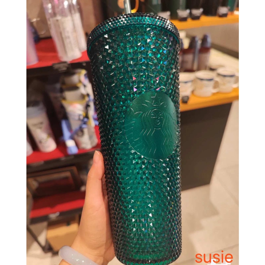Ly uống nước Starbucks họa tiết sọc kim cương nhiều màu sắc có thể tái sử dụng