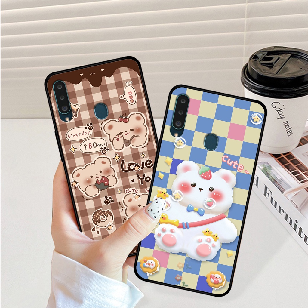 Ốp lưng Samsung A20s - Samsung M30 in hình caro gấu thỏ dễ thương