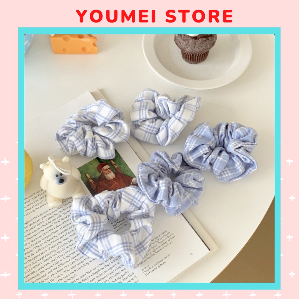 Dây buộc tóc Scrunchies họa tiết kẻ caro phong cách Hàn Quốc nhẹ nhàng cực xinh xắn - S01