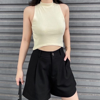 Áo balo cổ cao dáng croptop lửng