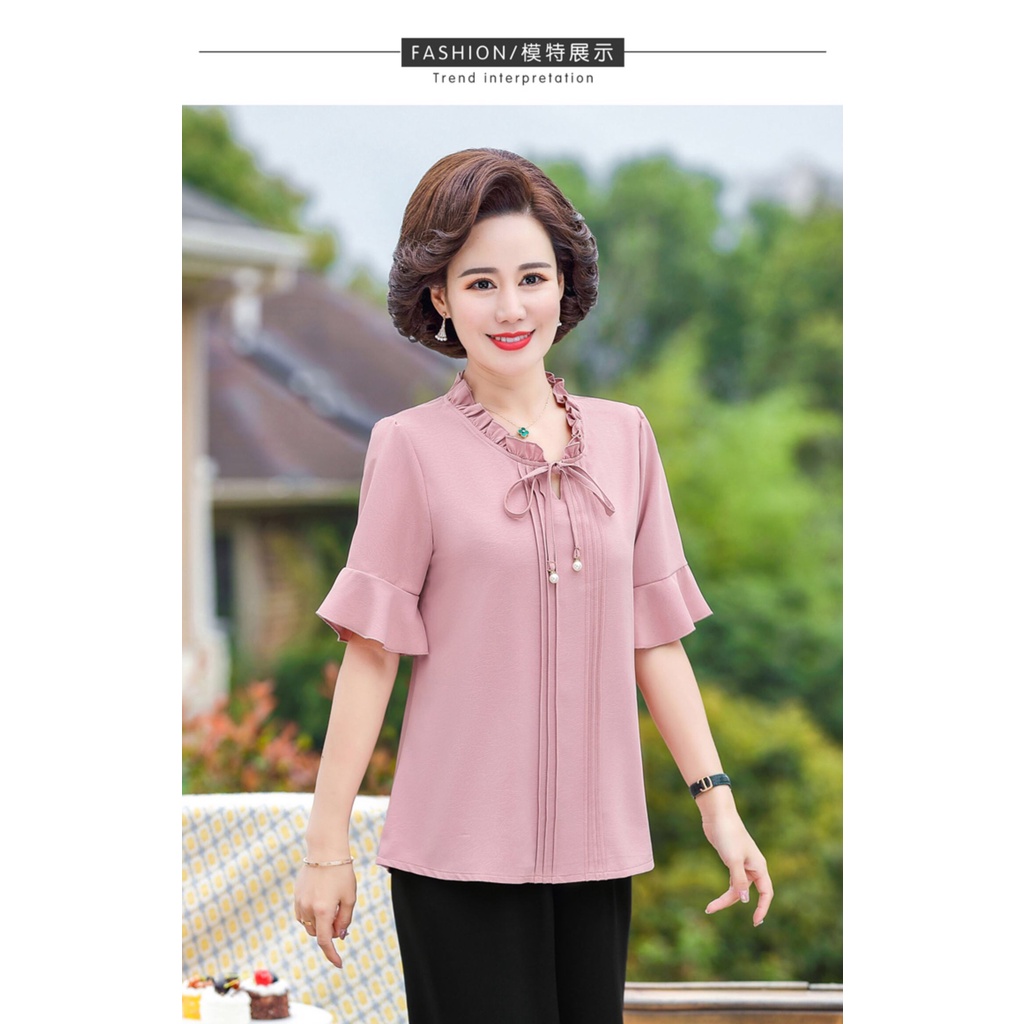 ÁO KIỂU TAY BÈO QUÝ CÔ THẮT NƠ -N422