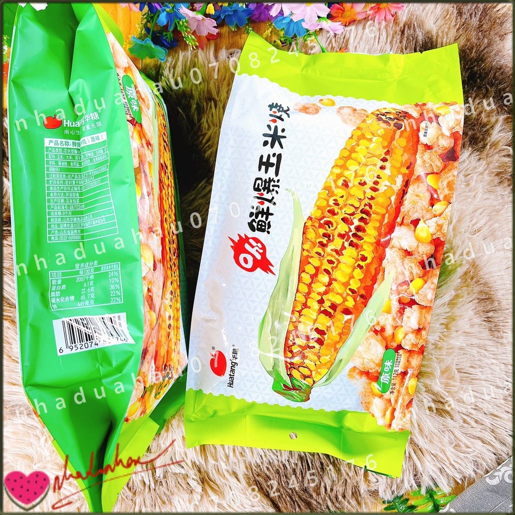 Một gói bánh snack bắp nướng đường muối xì dầu Huatang Hongkong gói lớn 112gam gồm 4 gói  nhỏ bên trong