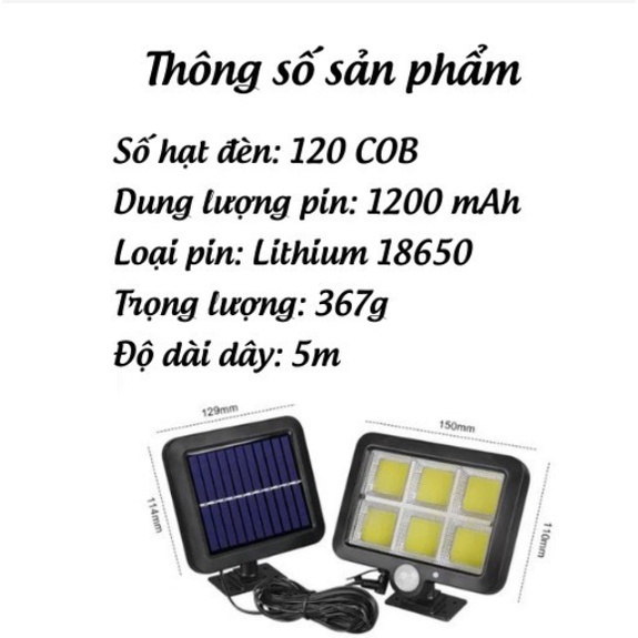 Đèn năng lượng mặt trời - Đèn led cảm biến chuyển động , có pin tách rời ,3 chế độ, có điều khiển.120led cob