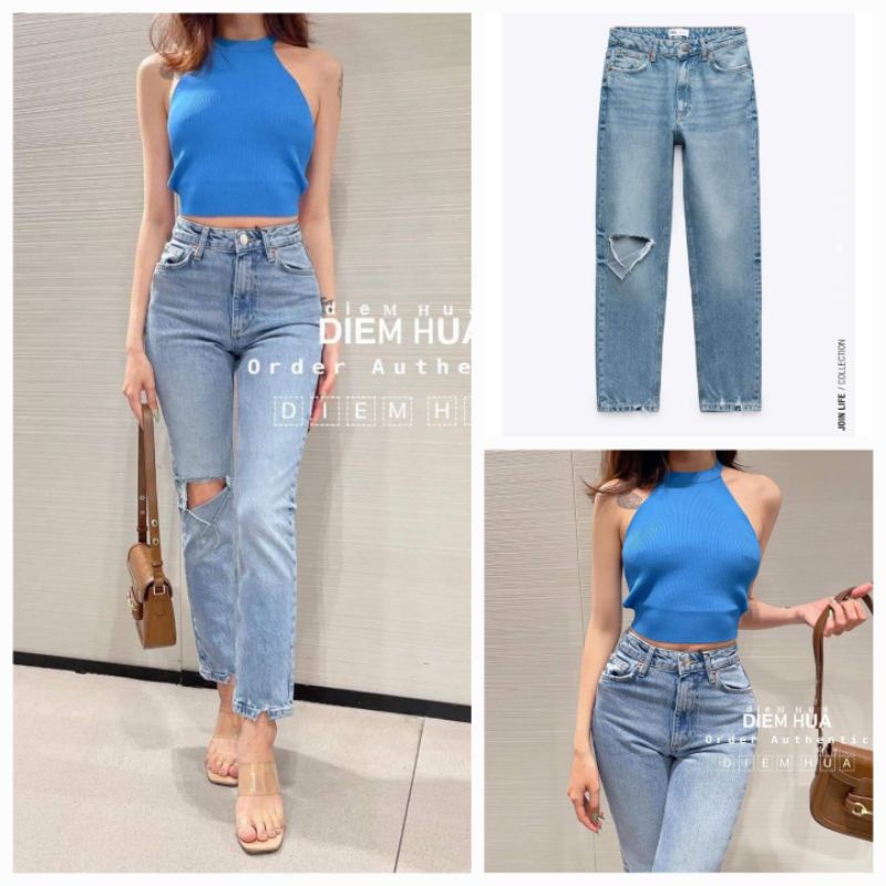 Quần bò rách gối Zara Authentic (2 kiểu)