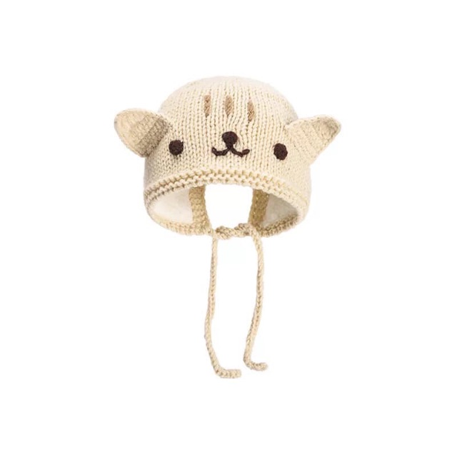 Mũ len tai mèo có dây buộc cho bé 3-18m MU001