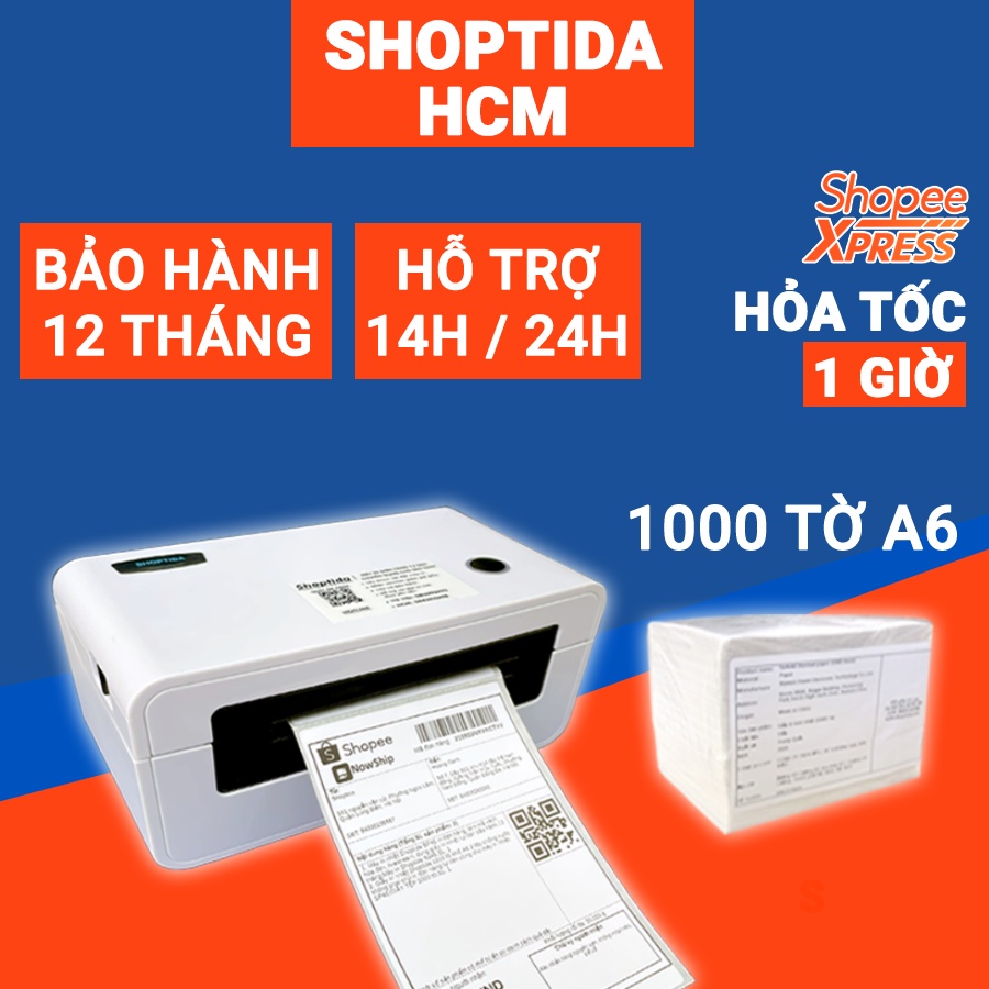 Máy in đơn hàng Shoptida SP46 kèm 1000 giấy in nhiệt 10*15cm decal tự dán, có phân loại kèm phụ kiện, bảo hành 12 tháng