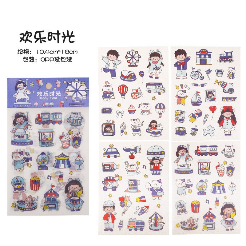 Bộ 4 miếng Sticker hình dán dễ thương sáng tạo và giấy bộ nhãn dán trang trí dễ thương phong các Hàn Quốc