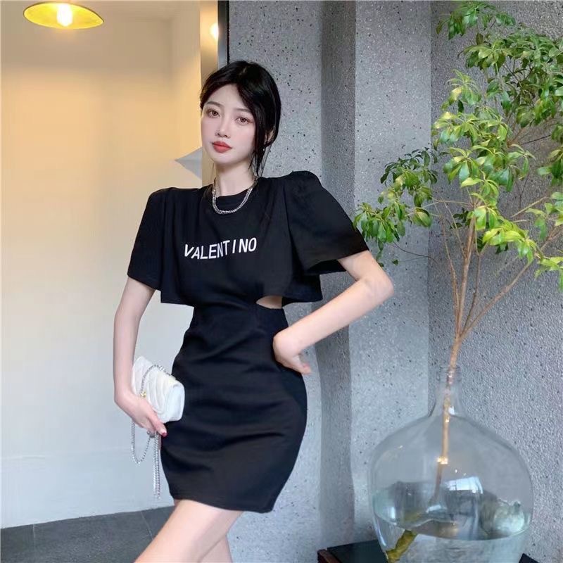 Pure Desire Hot Girl Đầm Ngắn Tay Cổ Tròn Hở Eo Phối Khóa Kéo Quyến Rũ Cho Nữ