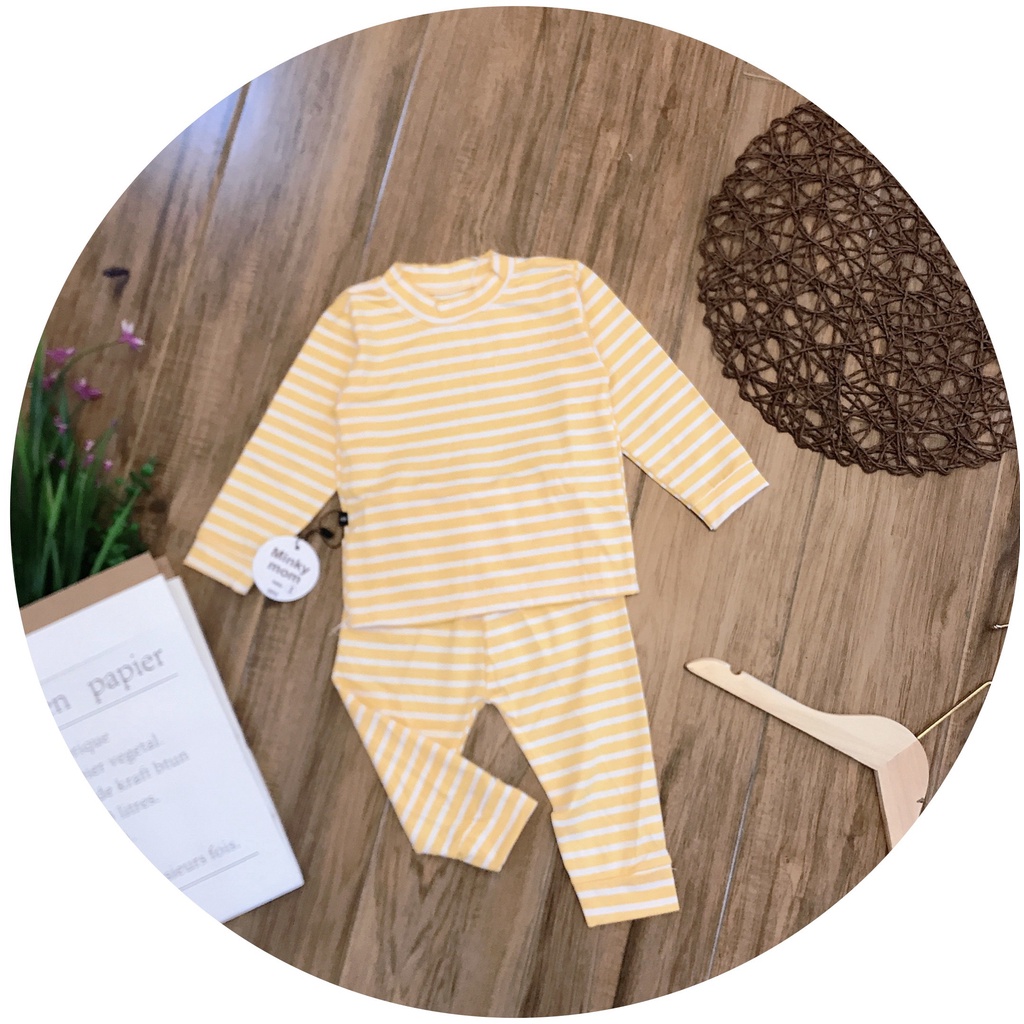 Đồ Bộ Dài Tay Bé Trai, Bé Gái Minky Mom Vải Thun Lạnh hoạ Tiết Kẻ Ngang, Bộ Đồ Dài Tay Mặc Thu Đông Cho Bé AN.KID