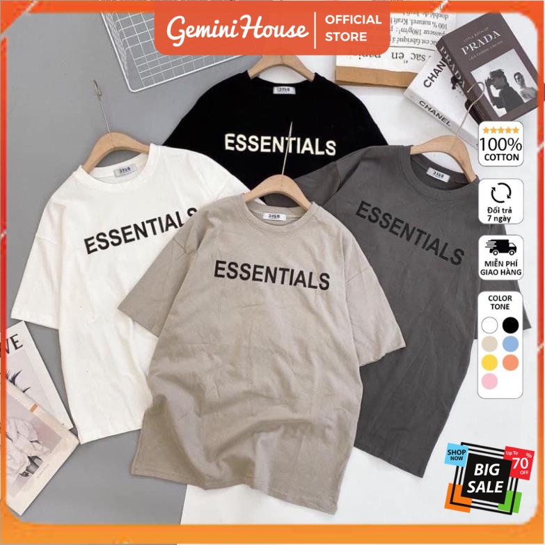 Áo thun tay lỡ chữ Essentials, áo phông 3158 form rộng unisex 100% cotton thông thoáng