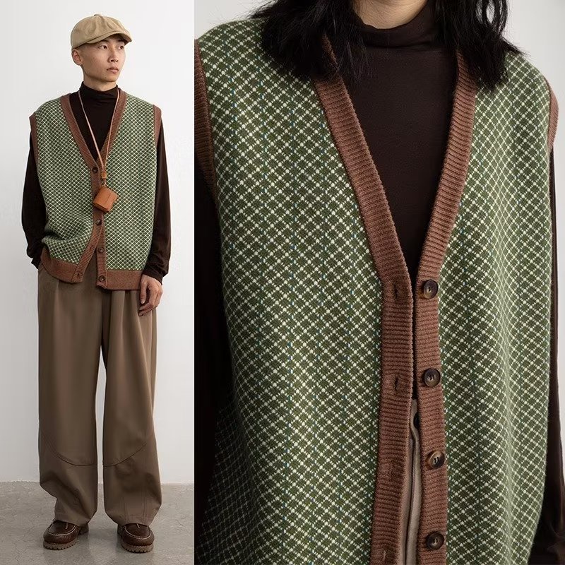 Áo Khoác cardigan Dệt Kim Dáng Rộng Màu Sắc Cà Phê Phong Cách retro Nhật Bản Cho Nam Giới