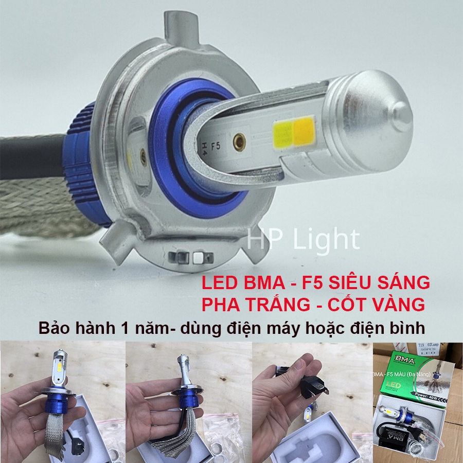 Bóng LED xe máy siêu sáng BMA F5 pha trắng - cốt vàng | BMAF5