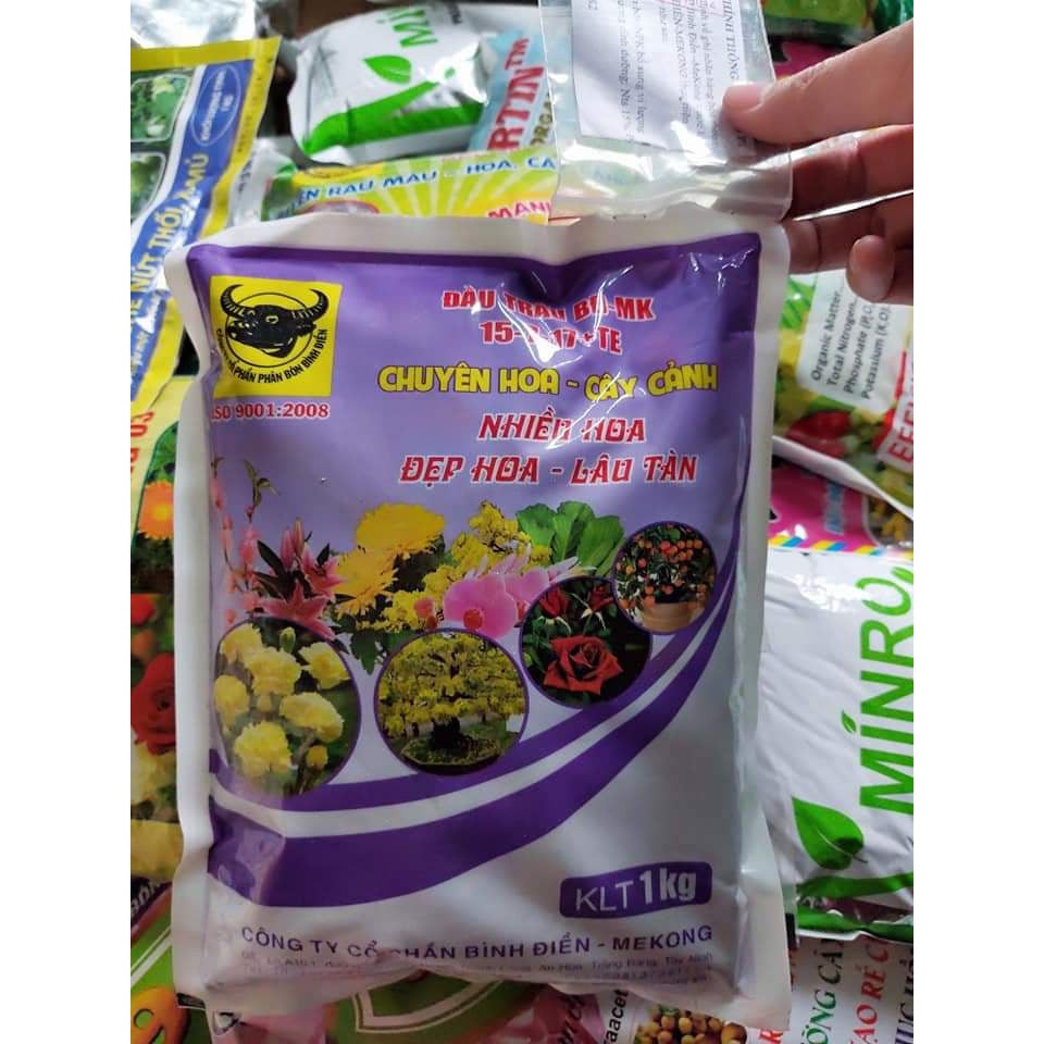 1kg Phân bón NPK chuyên hoa, cây cảnh 15-7-17+TE hoa đẹp, lâu tàn_Phân bón đầu trâu