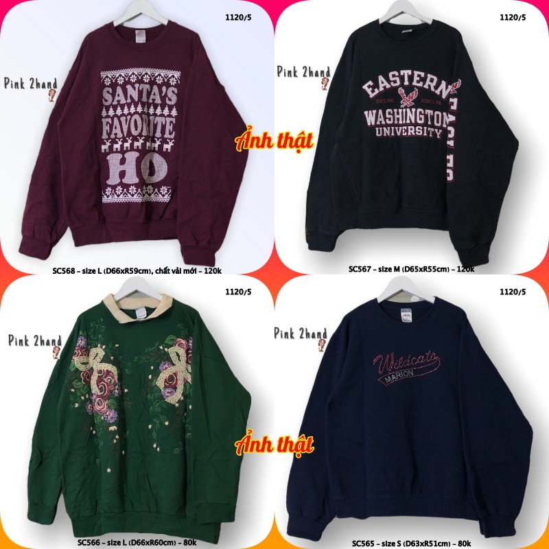 Áo Sweater nữ, nam 2hand, chất dày, size XL/XXL - 2212-2