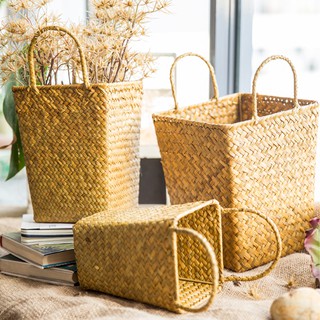 Giỏ mây tre đan cắm hoa, trang trí có quai