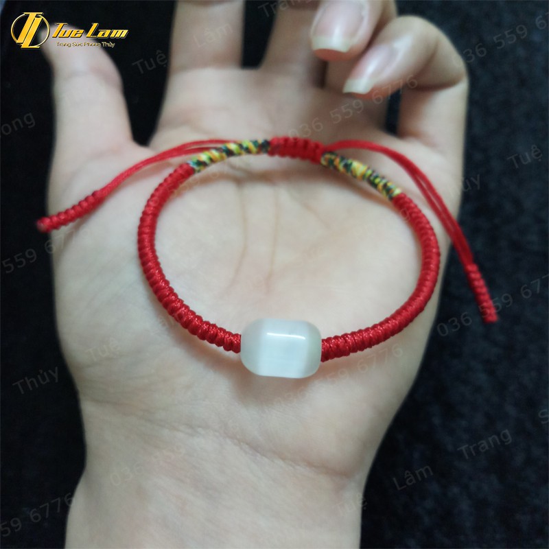 Vòng Tay Chỉ Đỏ Bện Handmade mix Đá Lu Thống Trắng - DIY Tuệ Lâm