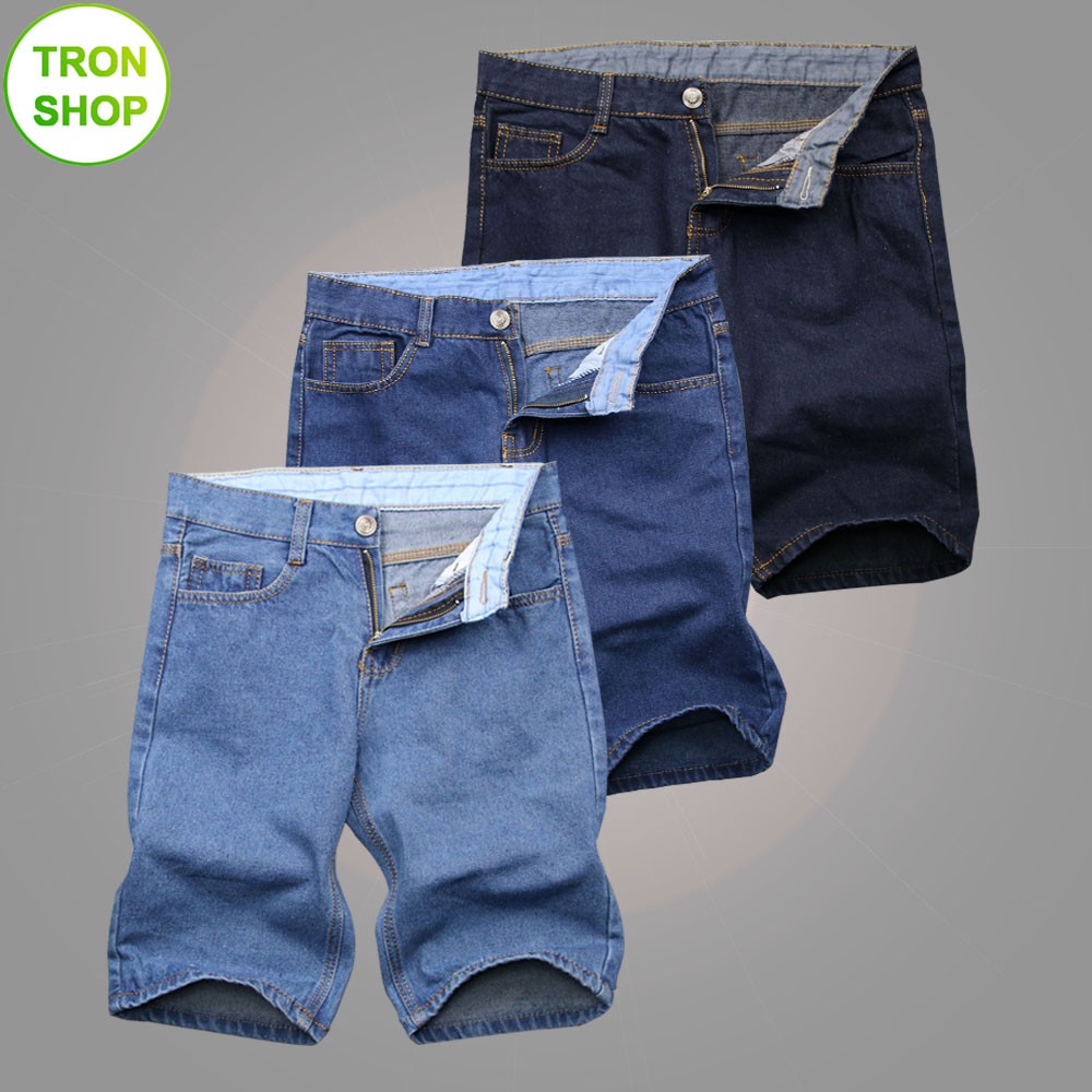 Combo 3 quần shorts jeans nam vải dày 3 màu xanh nhạt, xanh đậm, xanh đen