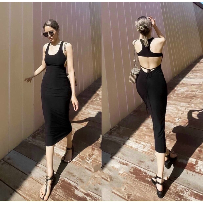 Đầm body ba lỗ dáng dài khoét lưng sexy năng động cá tính 015