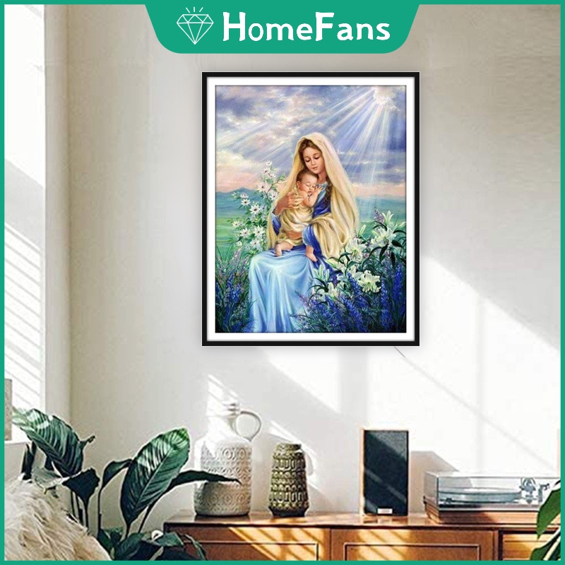 Bộ Tranh Đính Đá 5D Tự Làm 30x40cm / 40x50cm Hình Đức Mẹ Và Bé