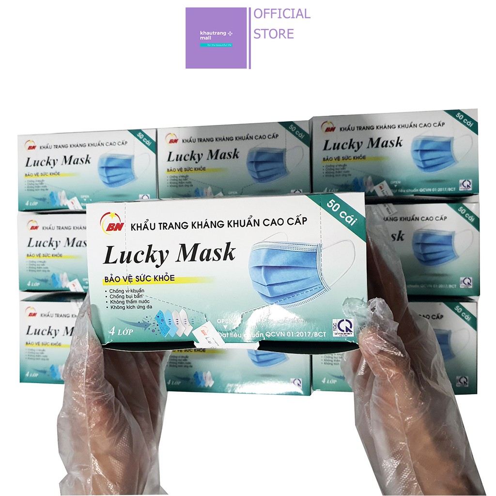 KHẨU TRANG Y TẾ 4 LỚP CAO CẤP KHÁNG KHUẨN LUCKY MASK V2 CHÍNH HÃNG HÀNG CÔNG TY CÓ GIẤY TỜ ĐỦ ĐIỀU KIỆN (Hộp 50 cái)
