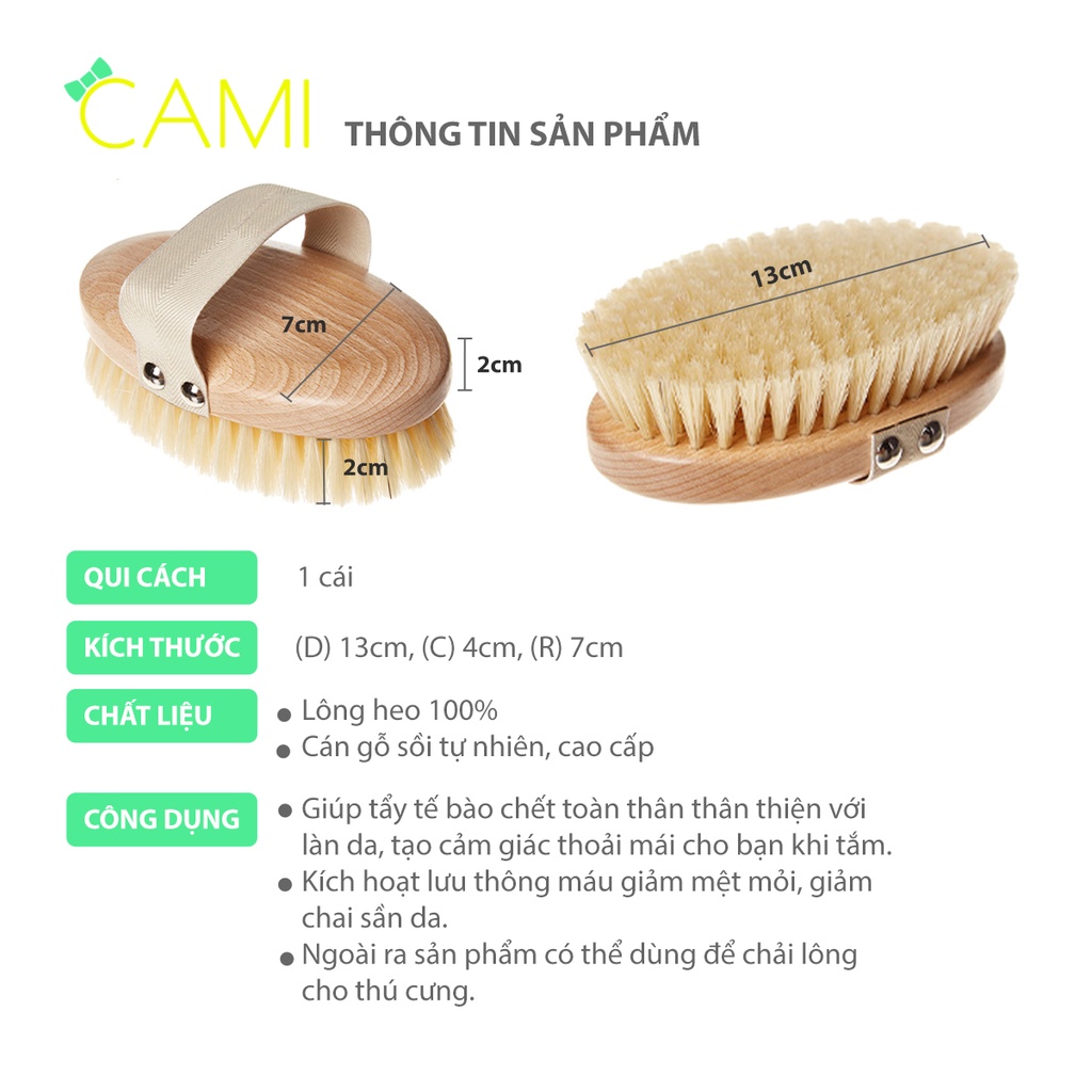 Bàn Chải Lông heo rừng tự nhiên, cán gỗ sồi chắc chắn, dùng khi tắm hoặc dùng cho thú cưng - Cami - CMPK240