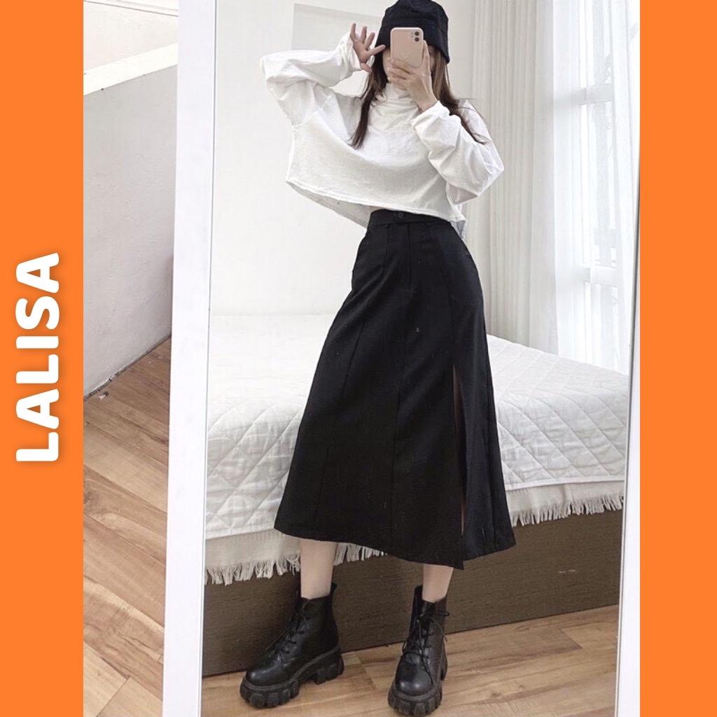 Chân Váy Dài Nữ LALISA Chân Váy Công Sở Dáng Dài Xẻ Tà Dài Qua Gối Hàn Quốc Màu Đen Trắng Đẹp Chất Vải Cao Cấp CV001