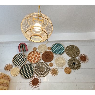 Đĩa mây đĩa cói treo tường siêu vintage hàng xuất khẩu bền đẹp