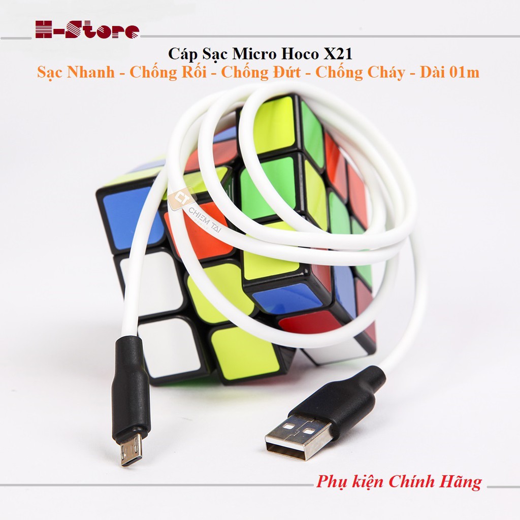 Cáp Sạc Nhanh Micro USB Hoco X21  - Silicon Chống Cháy -Chống Rối - Chính Hãng