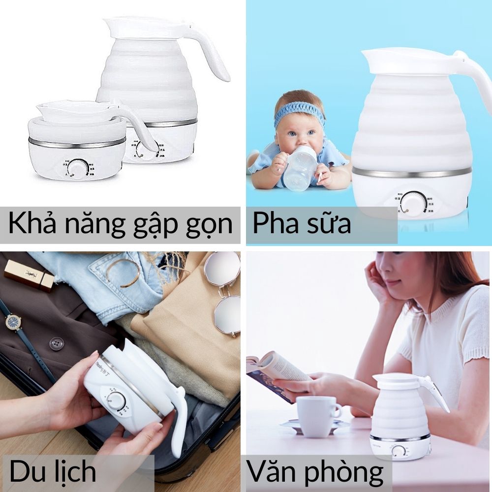 Bình đun nước gấp gọn mang theo thuận lợi Ấm siêu tốc mini 600ml mã 15005