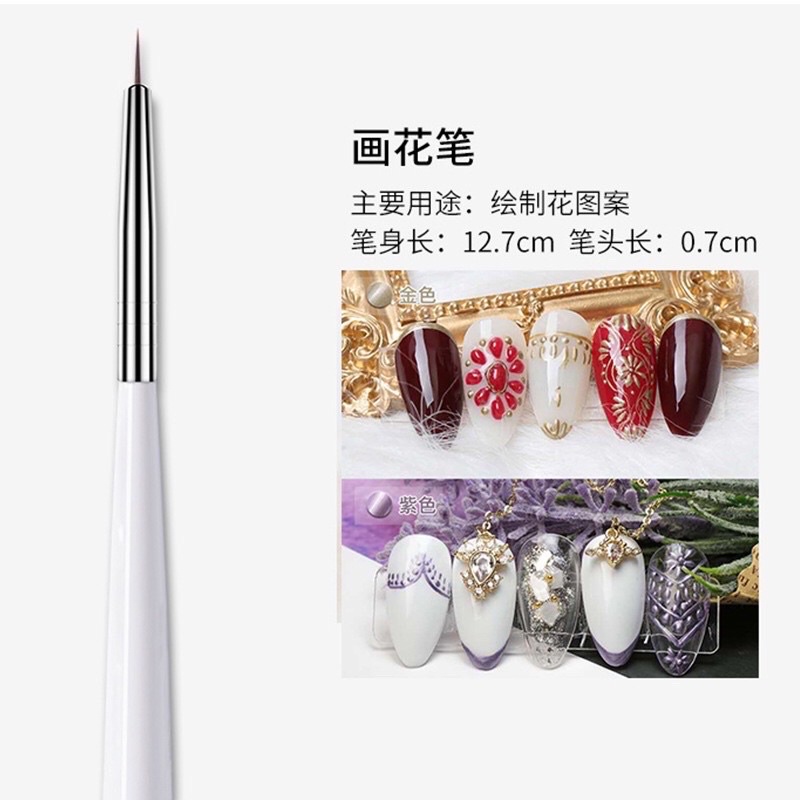 Combo 3 cọ nét -Cọ bộ trắng lùn -trang trí móng nail - Gồm 3 cọ Trắng, chiều dài lông cọ : 6mm, 9mm và 13mm