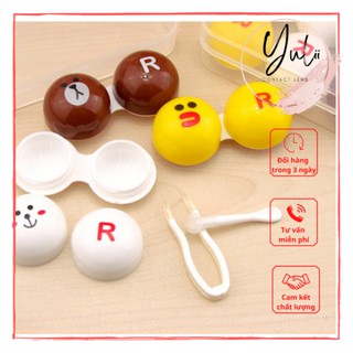 Khay đựng lens mini thú RL, hộp đựng lens nhỏ gọn nhiều màu gồm dụng cụ đeo kính áp tròng chuyên dụng (nhíp + cây đeo)